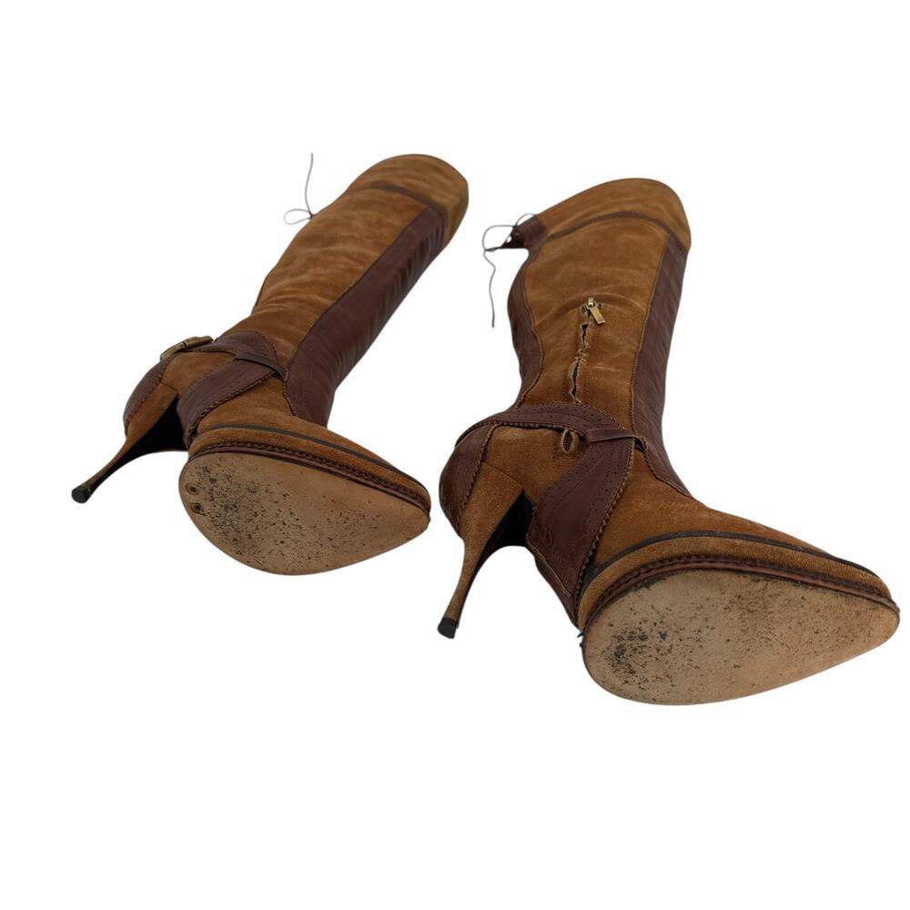 Dior Vintage Over The Knee Boots Brown Suede Leather Y2K Galliano EU 36.5 - Picture 12 of 15